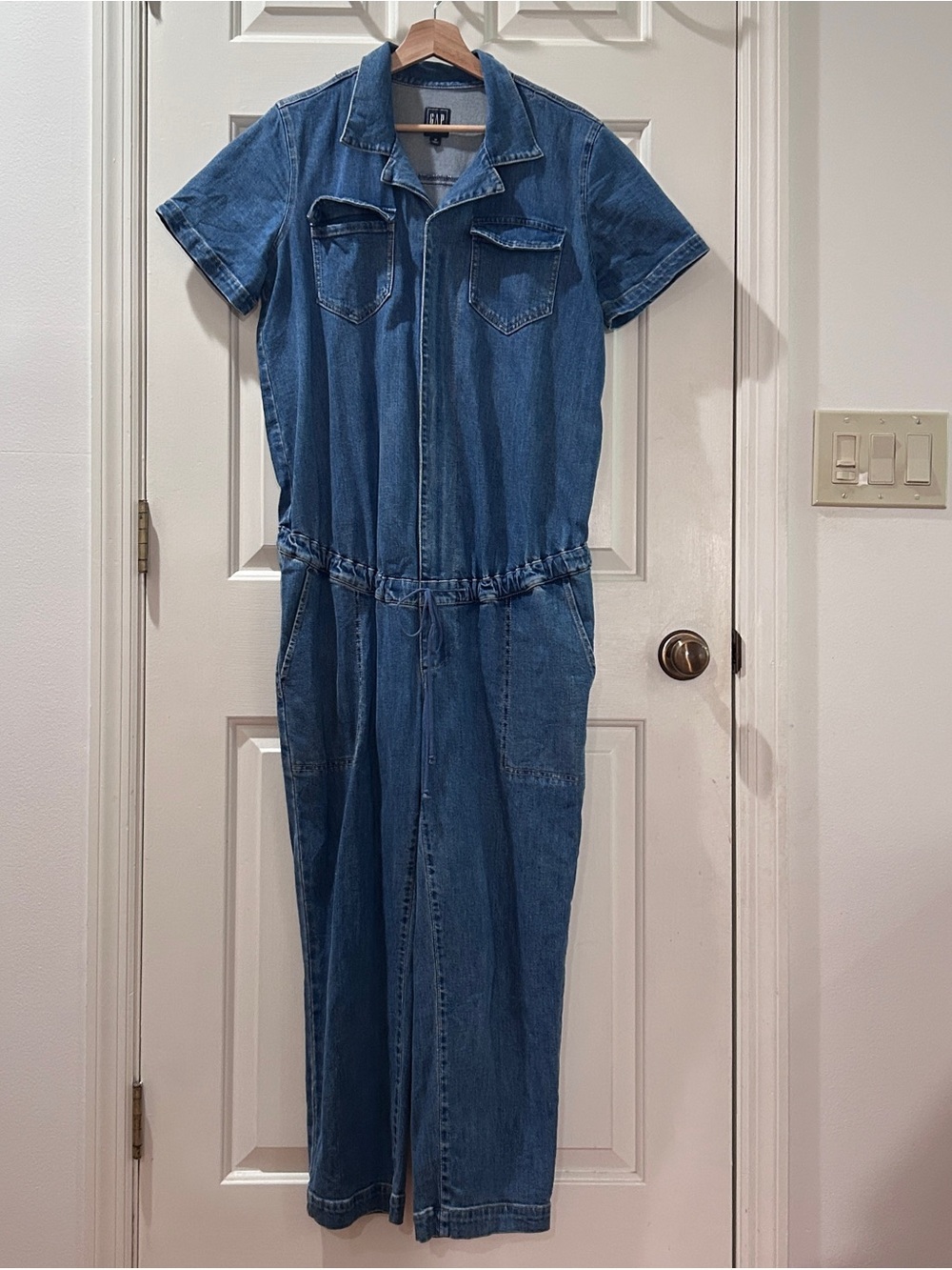 GAP Denim Maternity Jumpsuit in Light Blue Size Medium